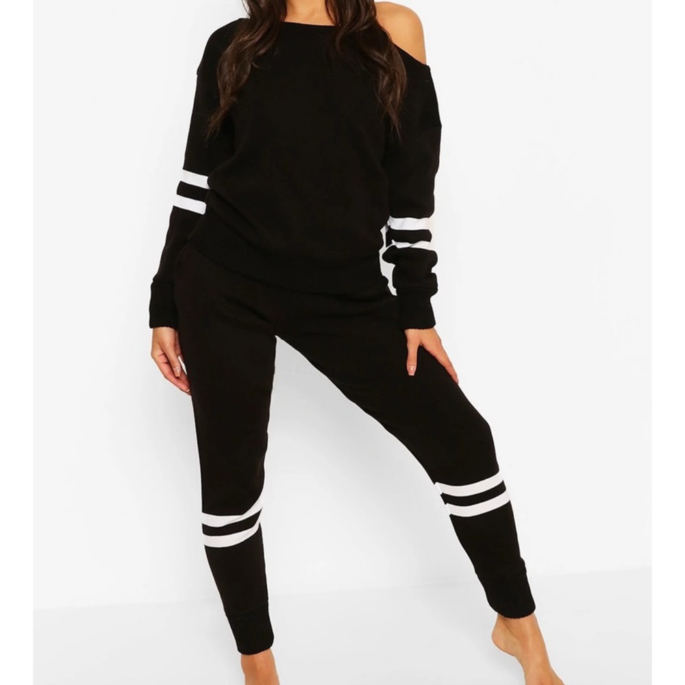 Boohoo Sports Stripe Knitted Lounge Set